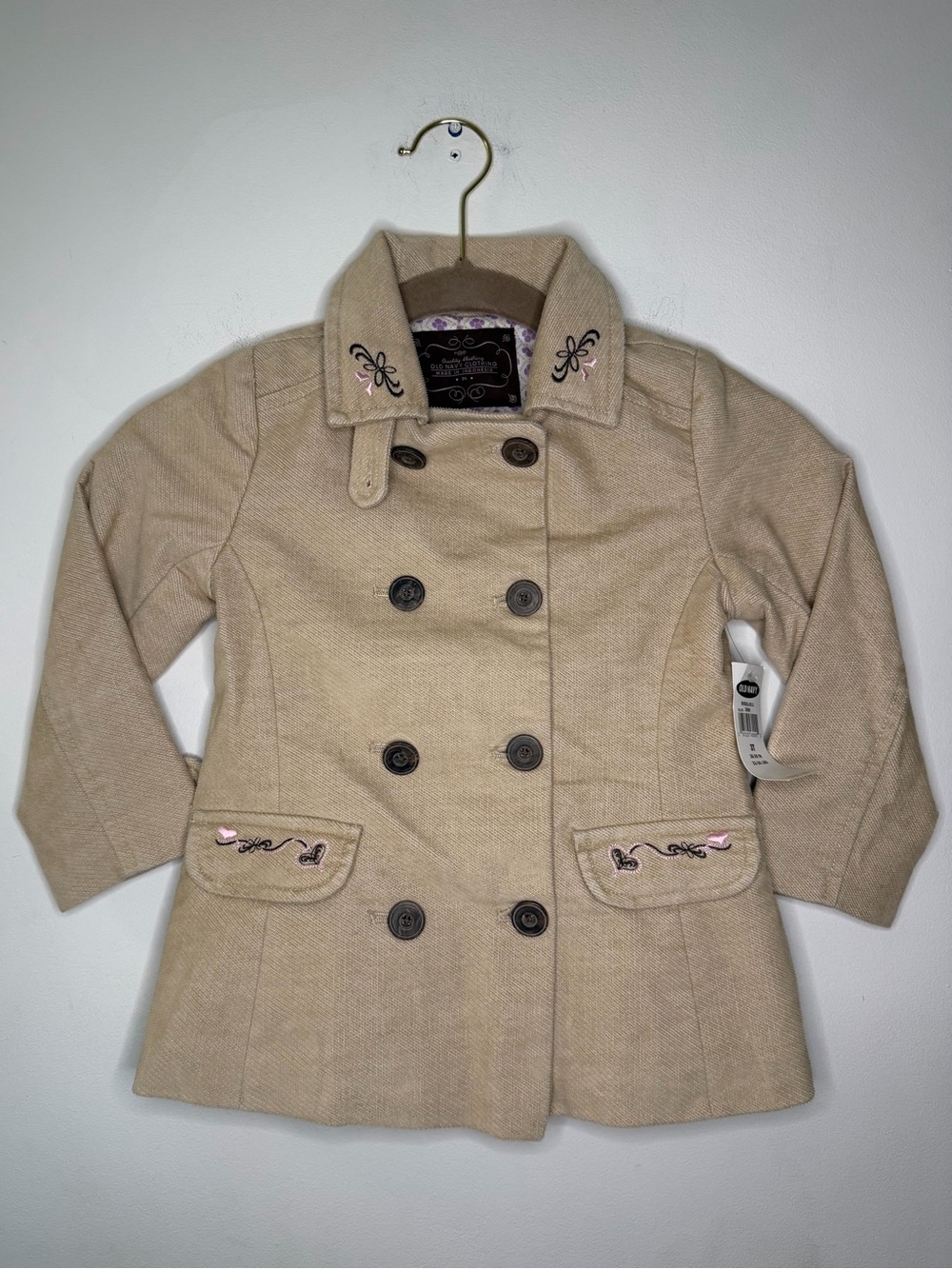Vintage Y2K Old Navy Girls 3T Brushed Twill Trench Style Coat Floral Lined NWT